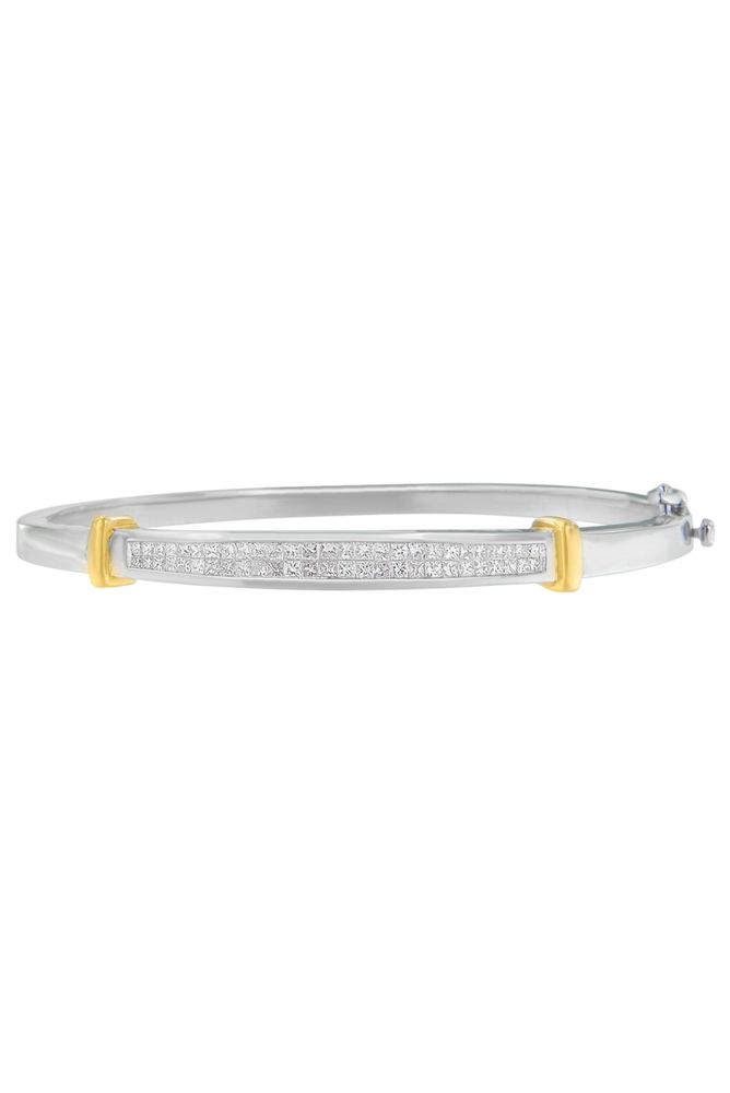 14K Two-Toned Gold Princess Cut Diamond Fashion Bangle